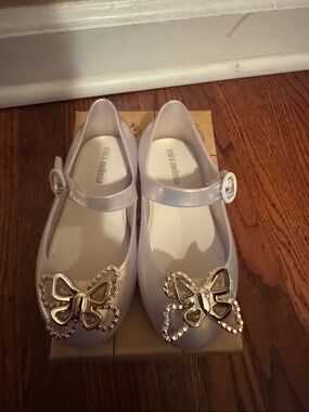 Mini Melissa Lilac Jelly Mary Jane Shoes with Gold Butterfly size 9.